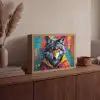 Graffiti - Wolf - Street art - Blauw Light Box met batterij (Wandlamp) middel -sfeer2