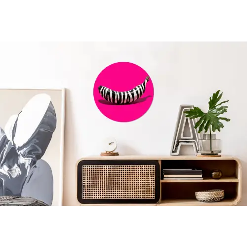 Banaan - Zebraprint - Roze Wandcirkel aluminium klein -kantoor