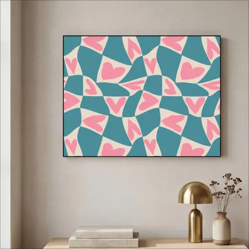 Blauw - Vlakken - Patroon - Hartjes Textielframe zwart klein 947 -sfeer2