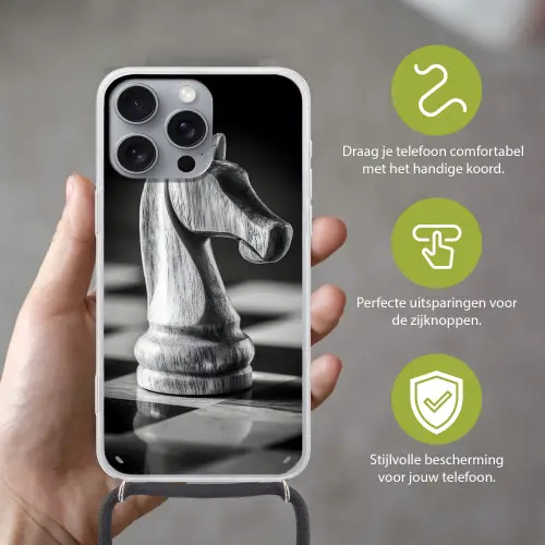 Paard - Hout - Schaalbord - Zwart Hoesje iPhone 16 Pro Max met koord klein -sfeer2_NL
