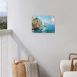 Zeilboot - Rotsen - Kust - Huizen tuinposter los doek klein -sfeer8