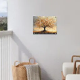 Herfst - Boom - Oranje - Bladeren - Levensboom - Abstract tuinposter los doek klein -sfeer8
