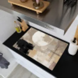 Abstract - Cirkel - Modern - Beige - Zwart - Minimalistisch Inductie beschemer met haakjes klein -sfeer1