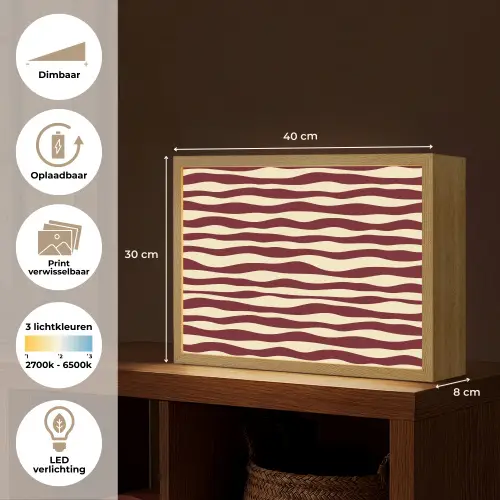 Golven - Rood - Patroon - Crème Light Box met batterij (Wandlamp) middel 907 -USP_websiteoverzichtNL