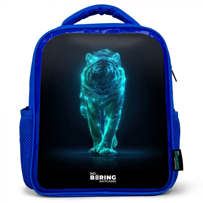Gloeiende tijger in beweging Kinderrugzak - Blauw middel -3d
