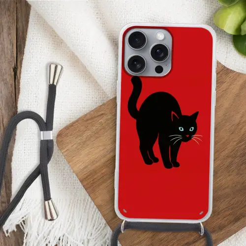 Kat - Zwart - Staart Hoesje iPhone 16 Pro Max met koord klein -sfeer4