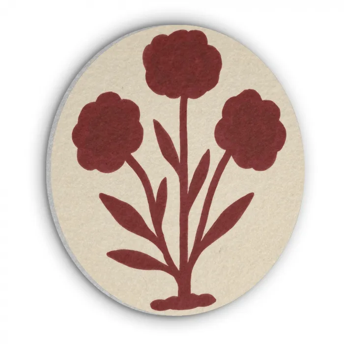 Bloemen - Bladeren - Rood - Minimalistisch Akoestische PET Vilt - Rond klein -3d