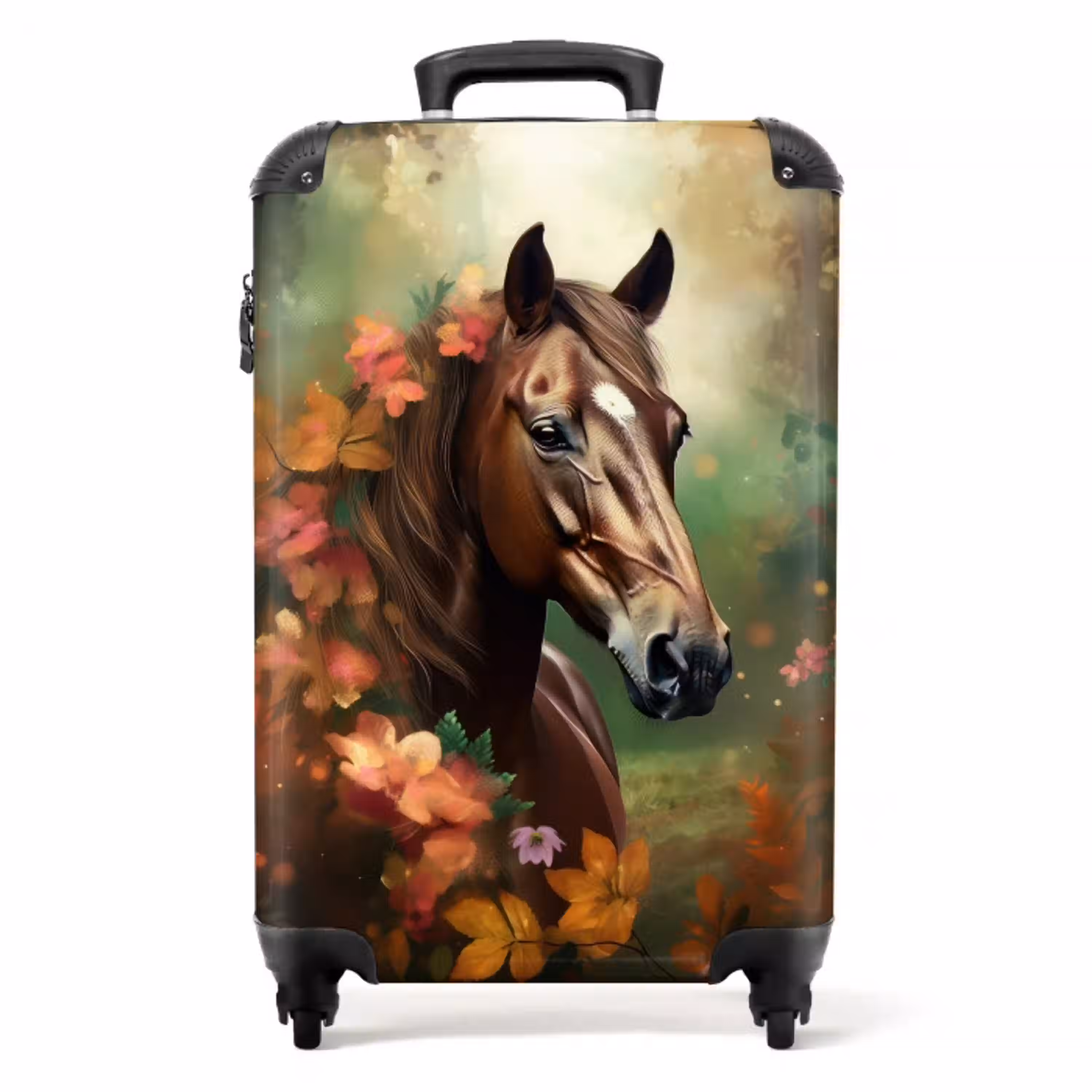 Koffer - Paard - Bloemen - Natuur - Dieren - Bos - Oranje Koffer - NBS - Handbagage middel -productfoto_recht