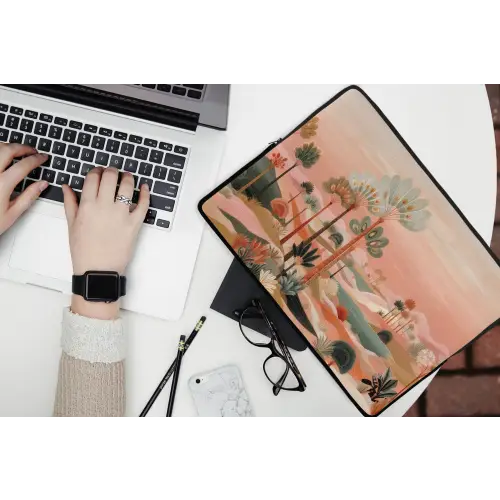Roze landschap - Palmen - Water laptophoes neopreen klein -bureau