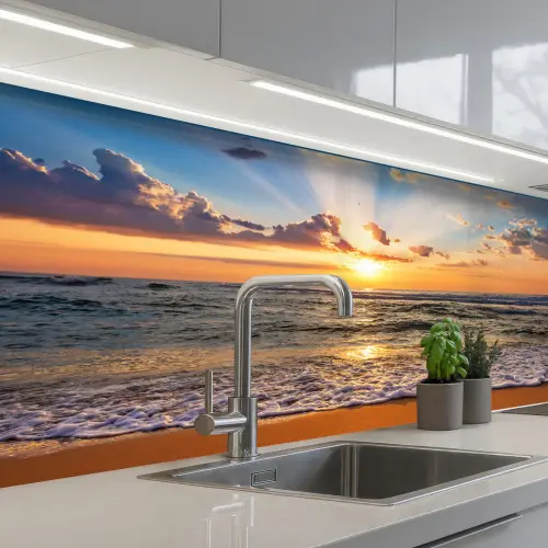 Strand - Zonsondergang - Zee - Wolken - Horizon keuken achterwand 2 middel -3d_schuin