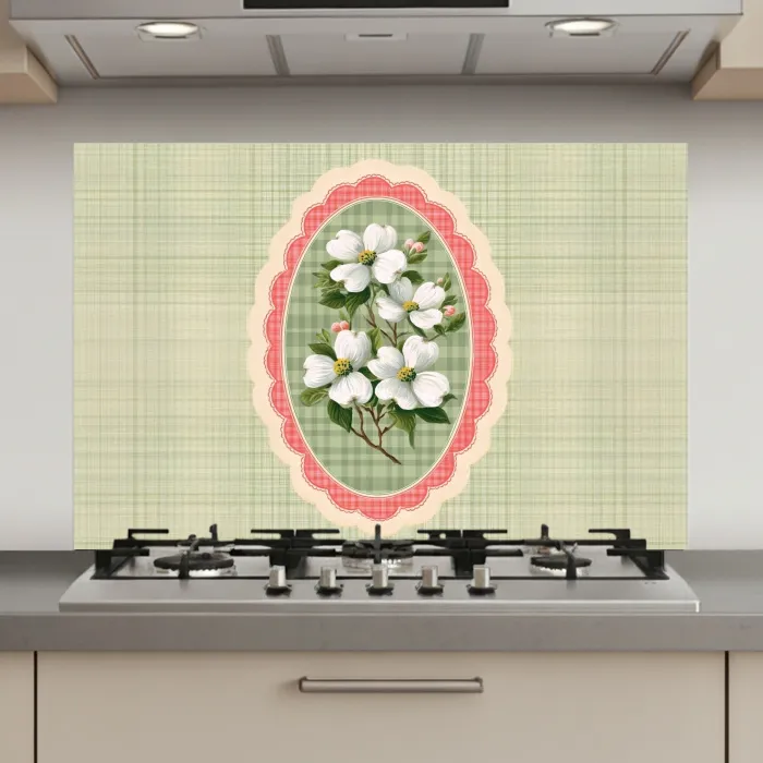 Bloemen - Illustratie - Geruit - Groen keuken achterwand spatscherm klein -3d_website