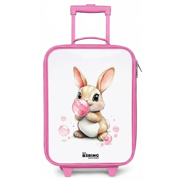 Bruin konijntje met roze bellen Kinderkoffer - Roze klein -zz3dotto