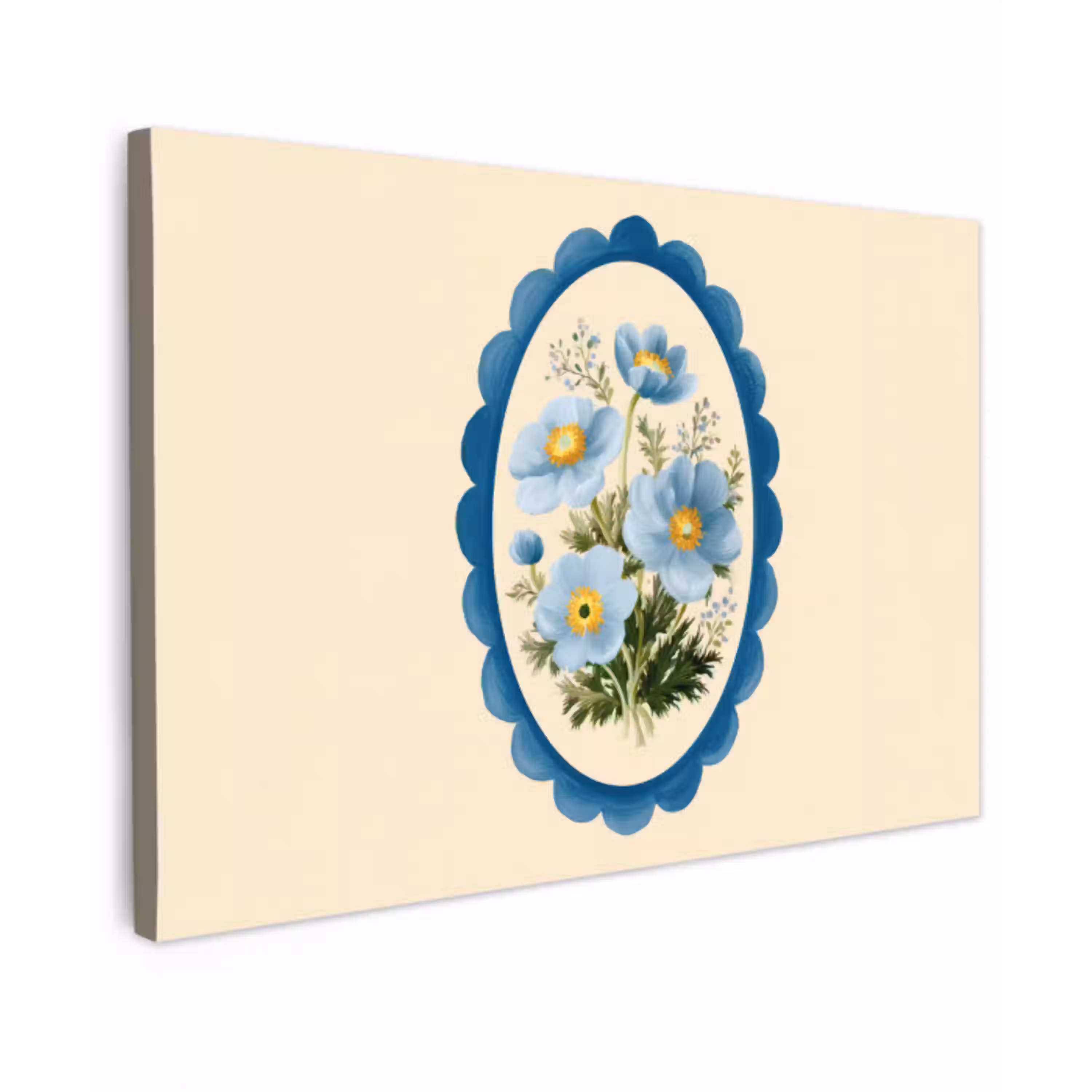 Lijst - Bloemen - Lichtblauw - Illustratie canvas 2cm klein -z3d