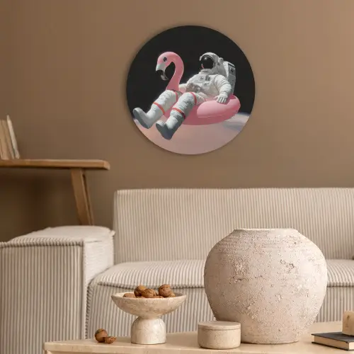 Astronaut - Flamingo - Zwemband - Roze Akoestische PET Vilt - Rond klein -sfeer1
