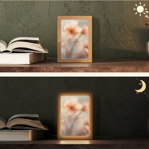 Bloemen - Pastel - Kunst - Klaprozen - Watercolor Light Box met kabel (Tafellamp) klein -sfeer3