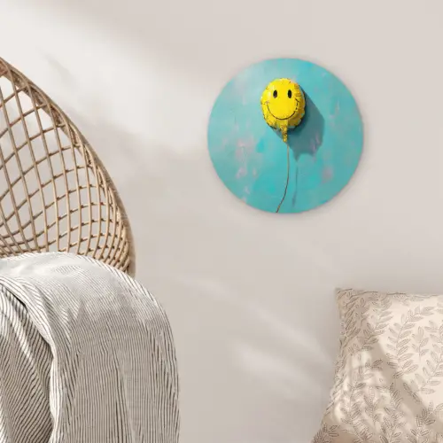 Ballon - Geel - Smiley Wandcirkel kunststof plaat 5mm dik klein -sfeer5