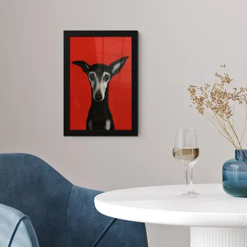 Windhond - Minimalistisch - Rood fotolijst zwart zonder passe partout klein -sfeer4