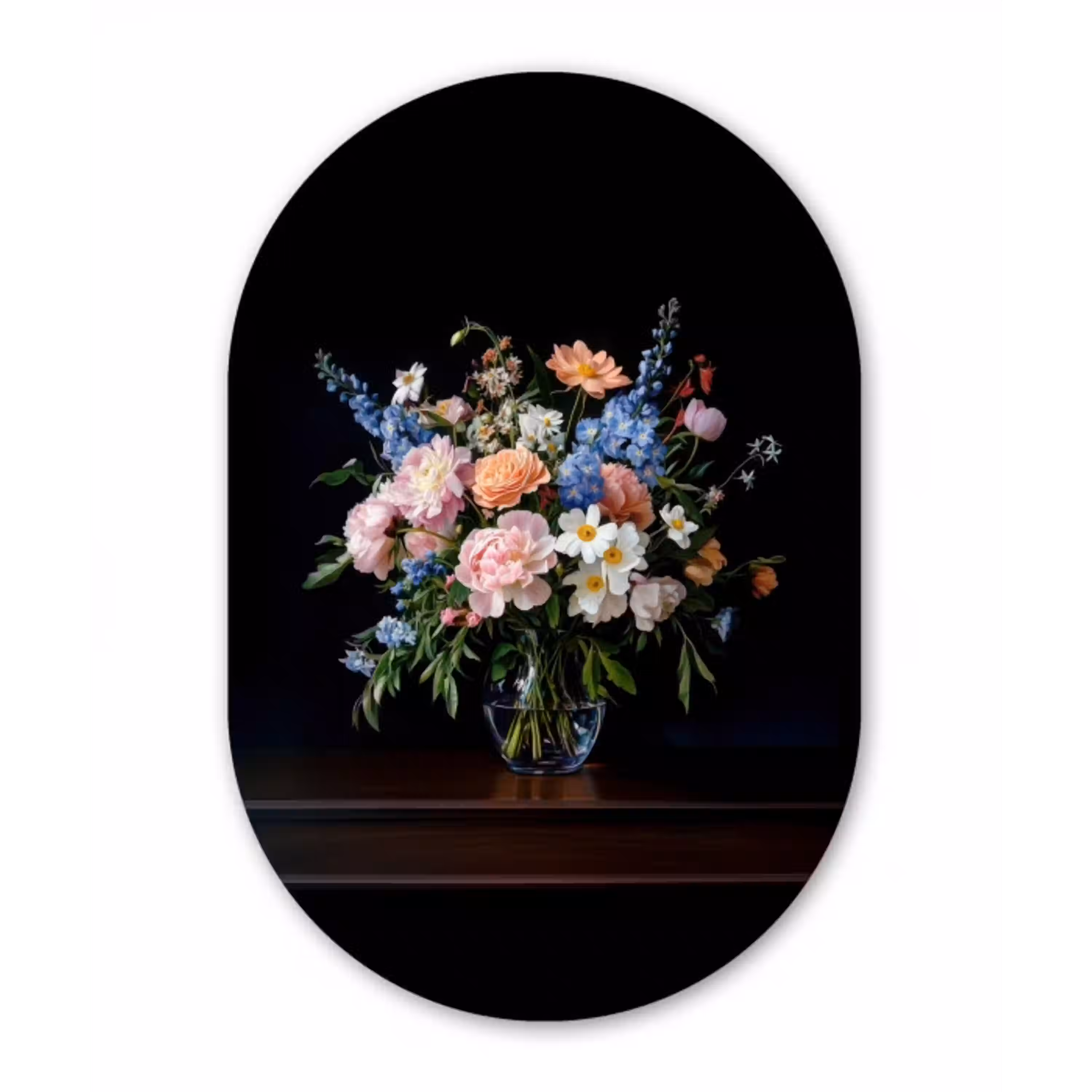 Pastel - Bloemen - Glazen - Vaas Wandcirkel Ovaal Aluminium middel -3d