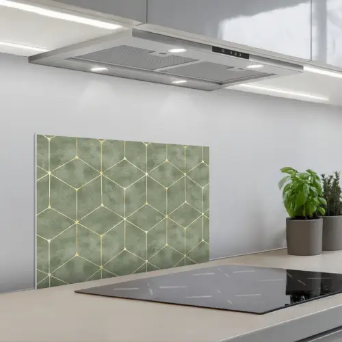 Subtiel - Geometrisch - Goud - Groen keuken achterwand spatscherm klein 900 -3d_schuin