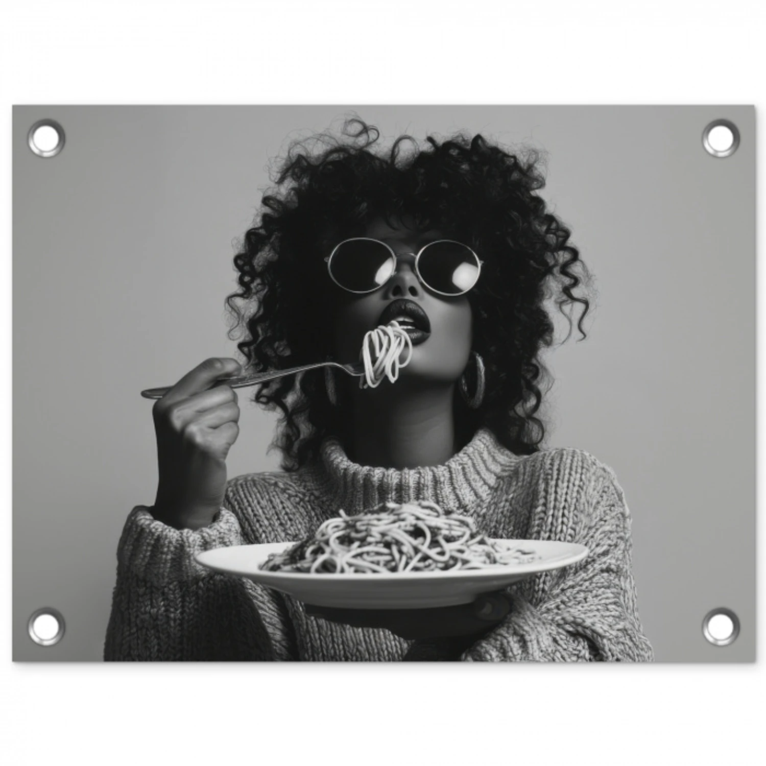 Vrouw - Pasta - Zwart - Wit tuinposter los doek klein -3d