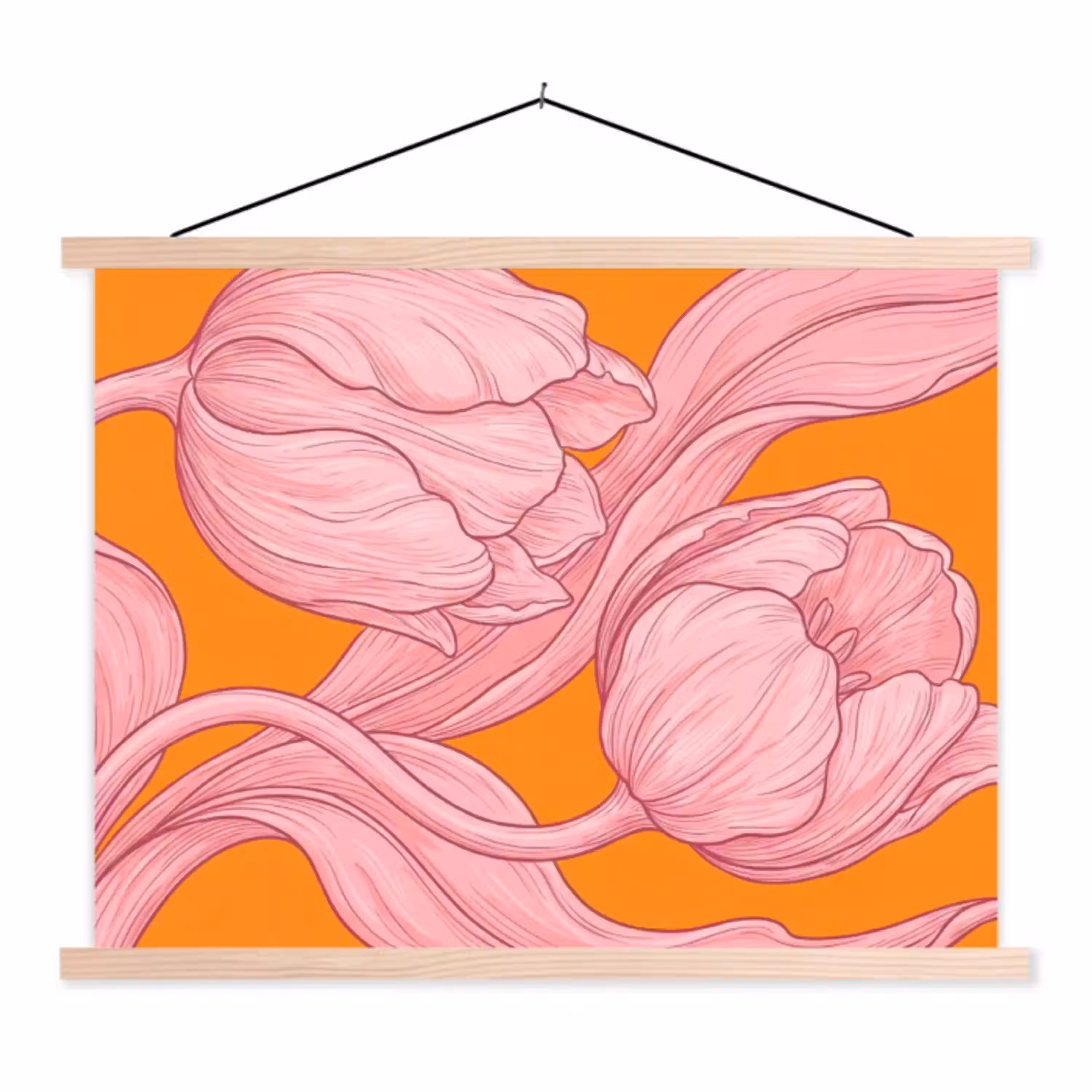 Roze bloemen - Modern textielposter latten blank klein -3d