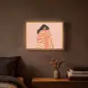 Meisje - Deken - Gestreept - Oranje Light Box met batterij (Wandlamp) middel -sfeer4