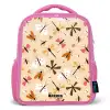 Insectenpatroon in bruin, roze en oranje op beige achtergrond Kinderrugzak - Roze middel -3d