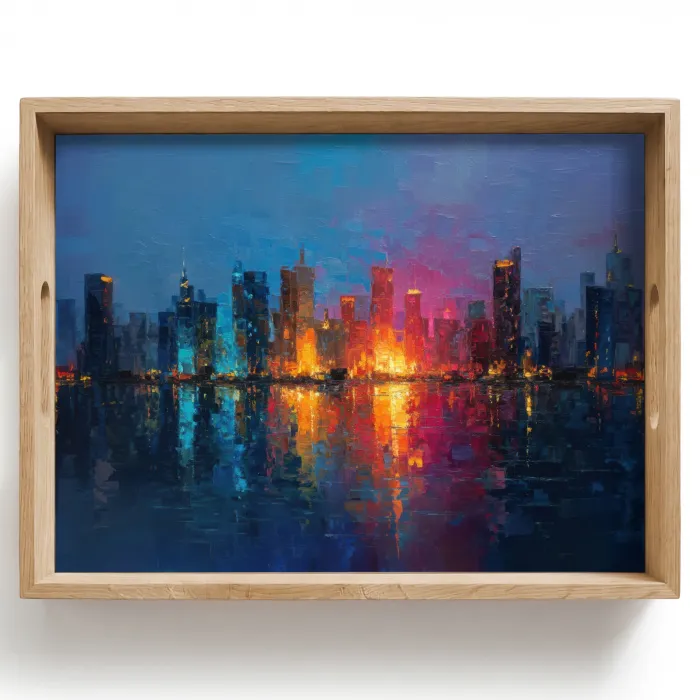 Skyline - Penseelstreken - Donkerblauw - Lichtgevend Dienblad Rechthoek middel -z3d_shopping