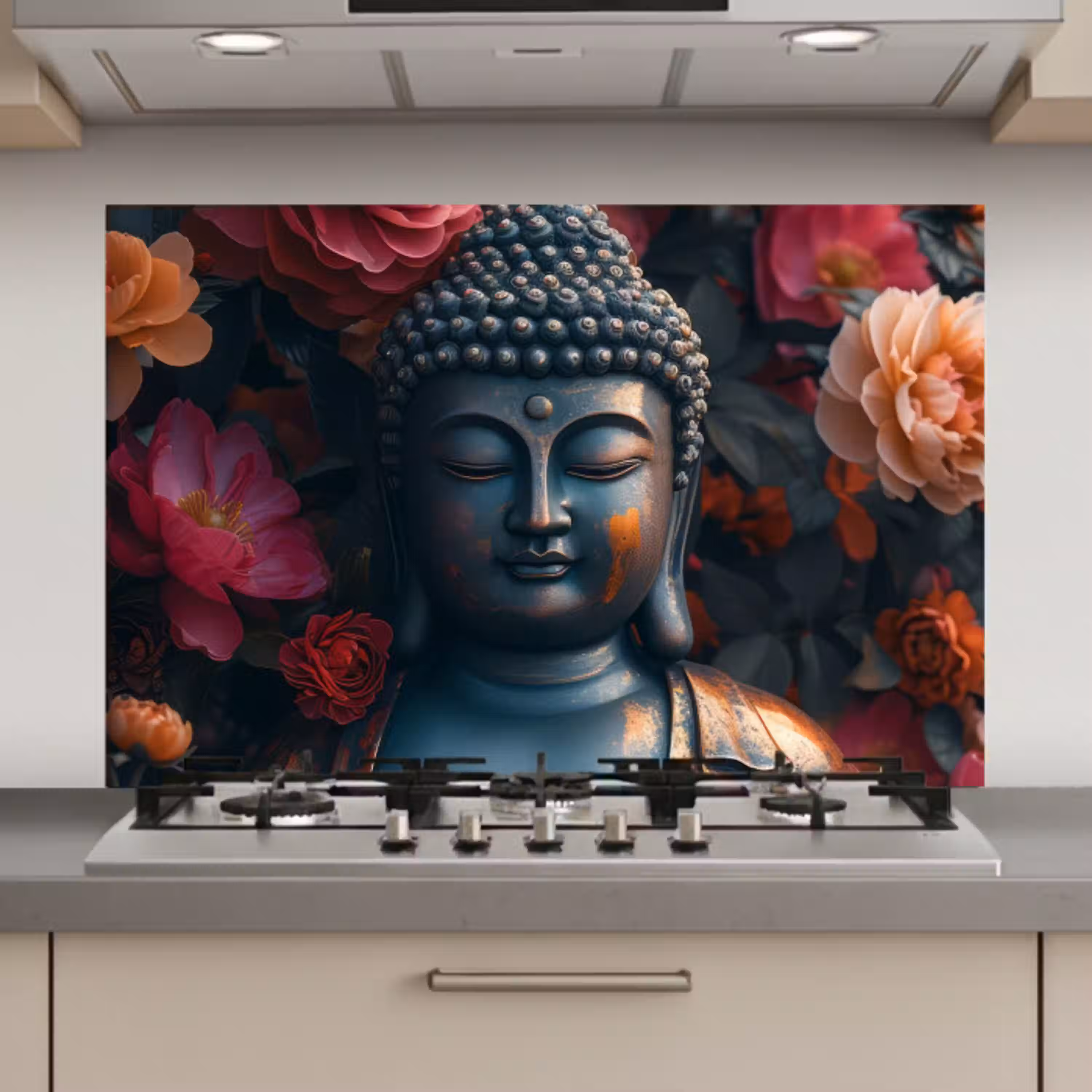 Boeddha - Bloemen - Buddha - Beeld - Kunst keuken achterwand spatscherm klein -3d_website