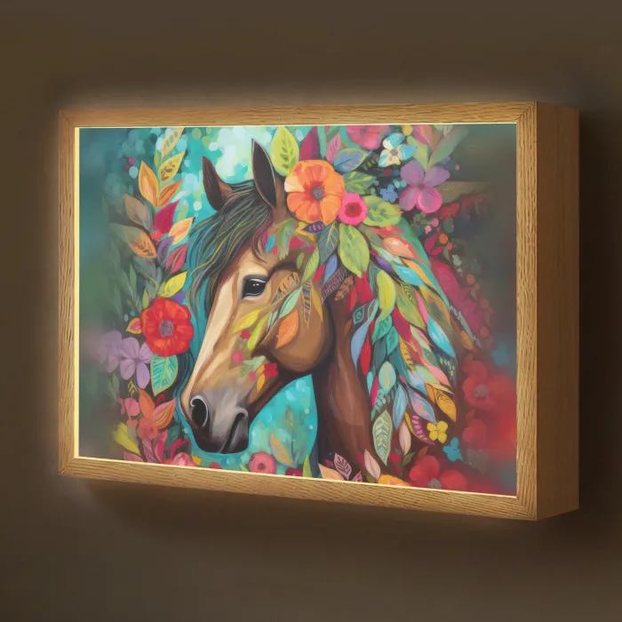 Paard - Bloemen - Schilderij - Natuur - Verf Light Box met batterij (Wandlamp kind) middel -z3d_website