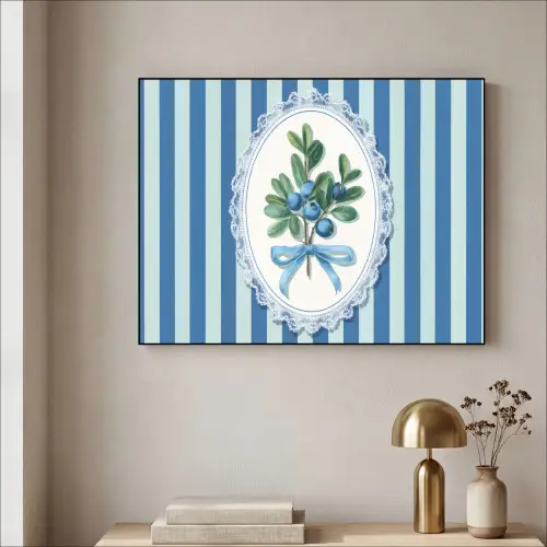 Illustratie - Bessen - Blauw - Strepen Textielframe - compleet frame klein -sfeer2