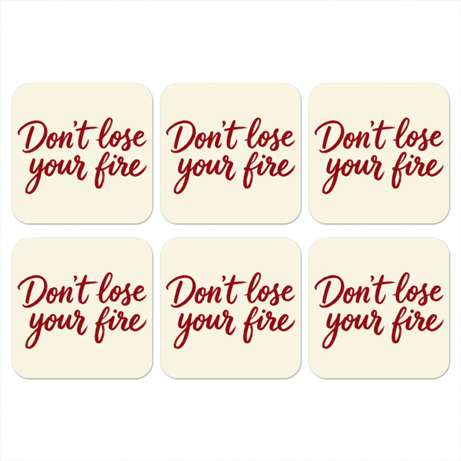 Don't lose your fire - Rood - Wit - Minimalistisch onderzetter kurk middel -3d