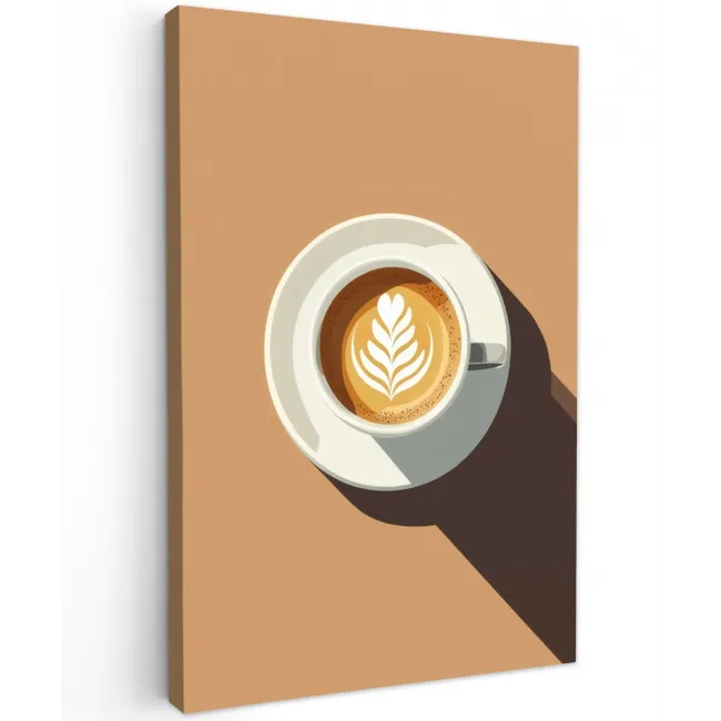 Cappuccino - Kop - Schotel - Minimalitisch Tuinposter op houten frame 2 cm dik middel -3d