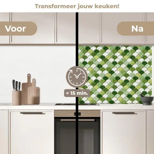Keramiek -  Structuur - Groen - Wit keuken achterwand 2 middel 871 -voor-na2_NL