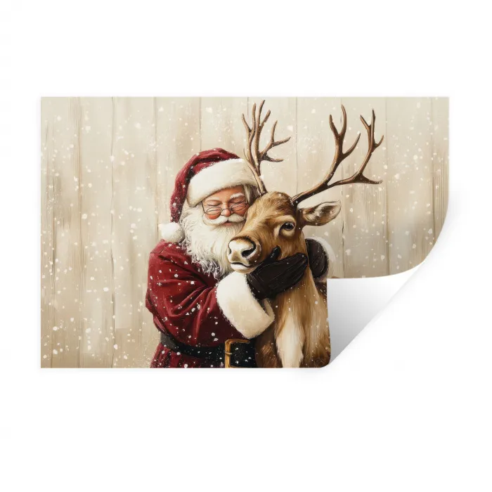 Kerstman - Rendier - Sneeuw - Kleurrijk Muursticker klein -3d