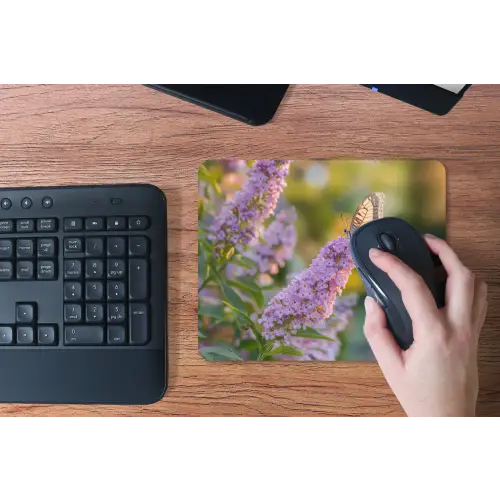Sierlijke - Vlinder - Paarse - Bloemen muismat rubber klein -toetsenbord