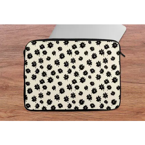 Madeliefjes - Grafisch - Zwart - Beige laptophoes neopreen klein 279 -tafel