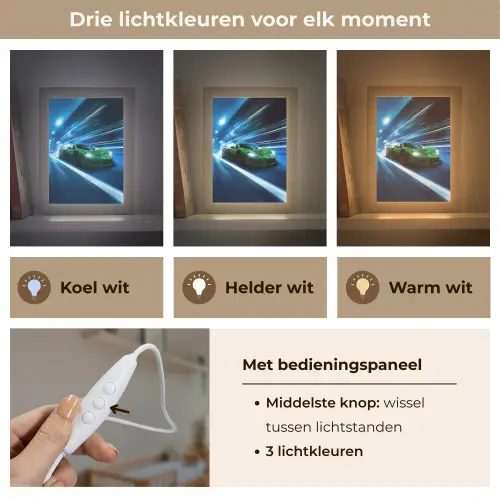 Groene racewagen - Blauw - Neon - Licht Light Box met kabel klein -USP_lichtkleurNL