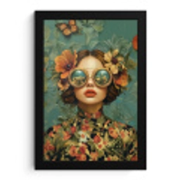 Vrouw - Bloemen - Vlinders - Natuur - Vintage fotolijst zwart zonder passe partout klein -3d