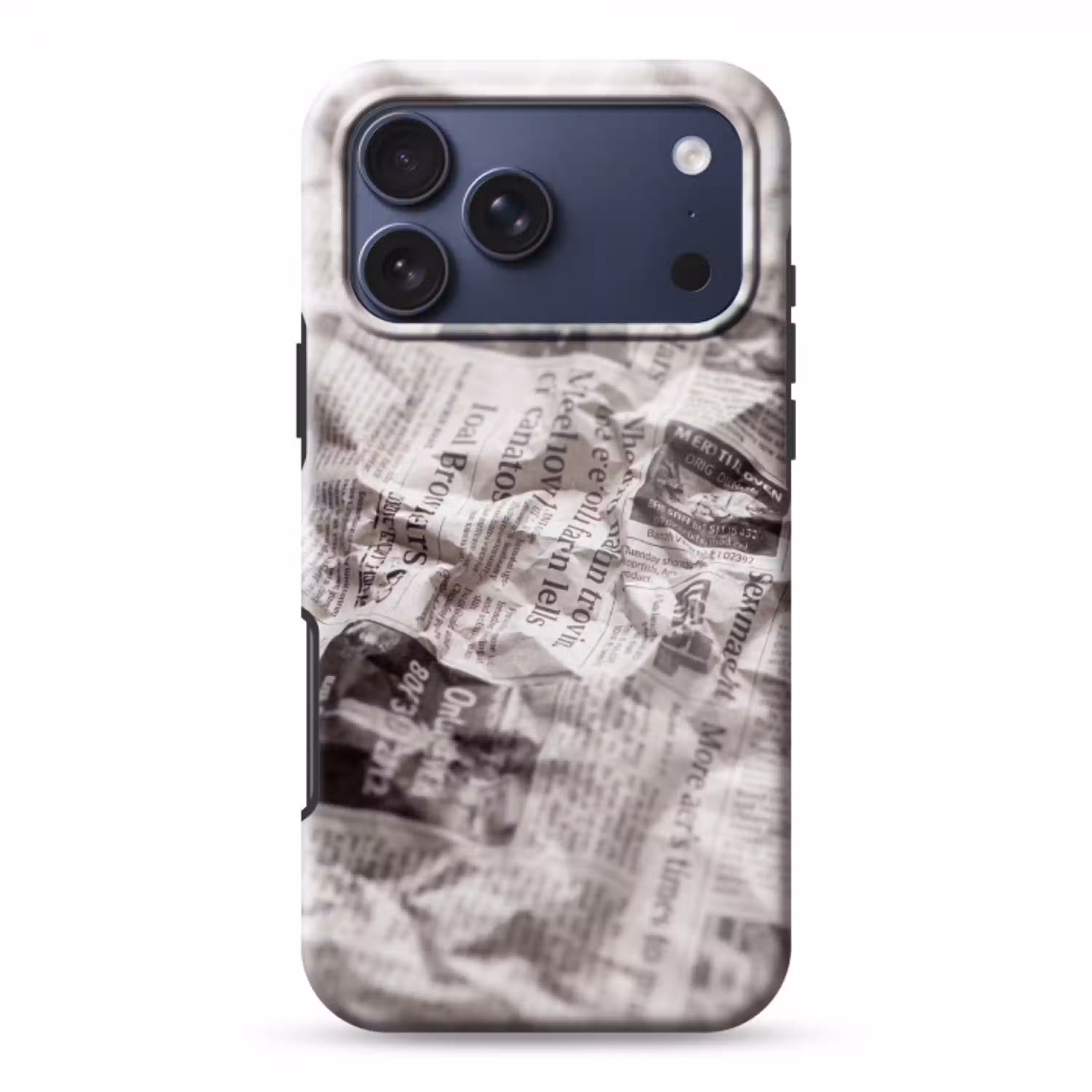 Krant - Gekreukeld - Textuur - Vintage - Zwart-wit Toughcase MagSafe Apple iPhone 17 Pro Max klein -3d