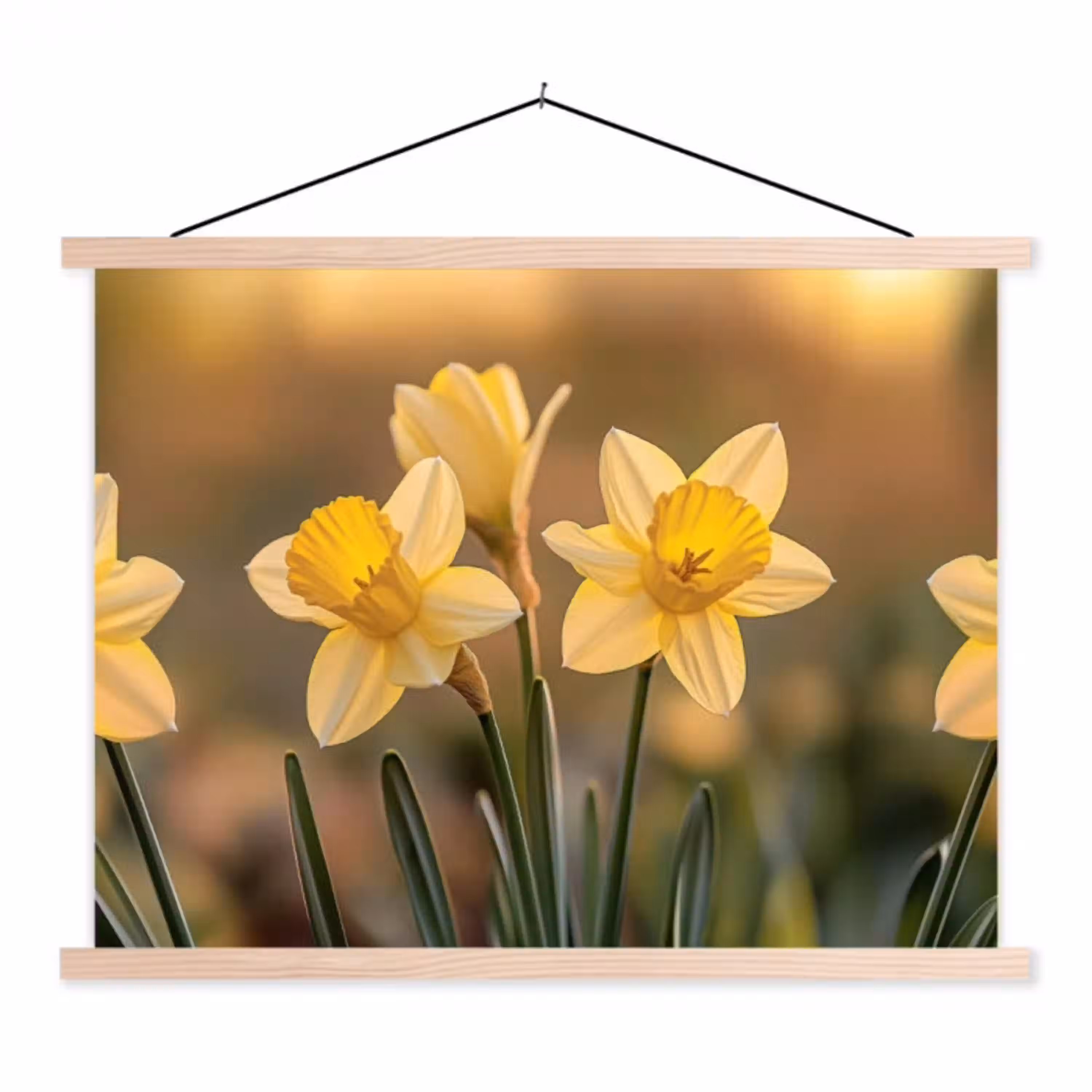 Bloemen - Geel - Wazig textielposter latten blank klein -3d