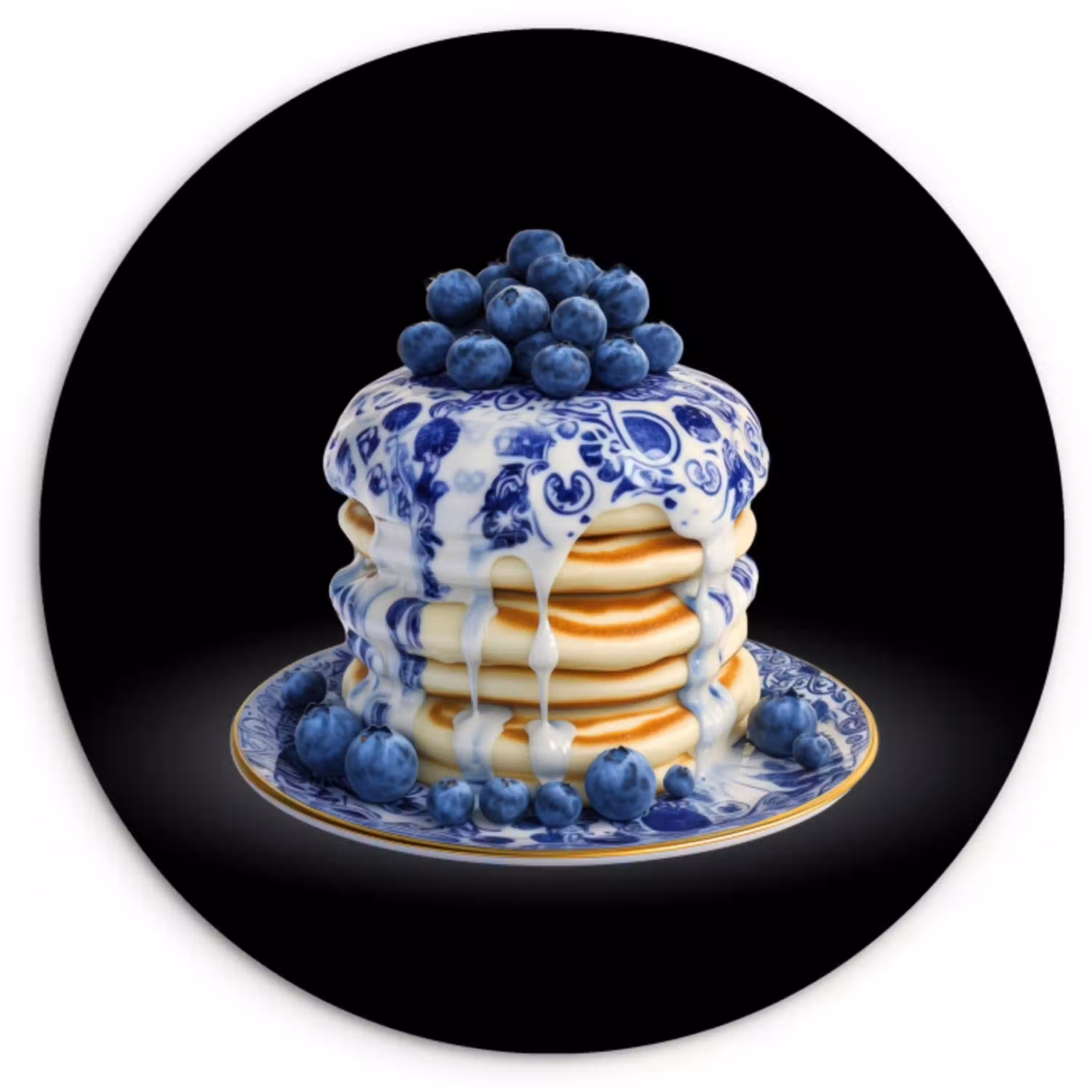 Pannenkoeken - Blauwe Bessen - Bord Wandcirkel kunststof plaat 5mm dik klein -3d