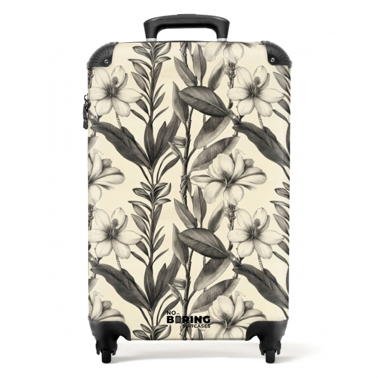 Klassiek - Botanisch - Zwart - Beige NBS - Handbagage koffer - Volwassenen Unisex middel -productfoto_recht