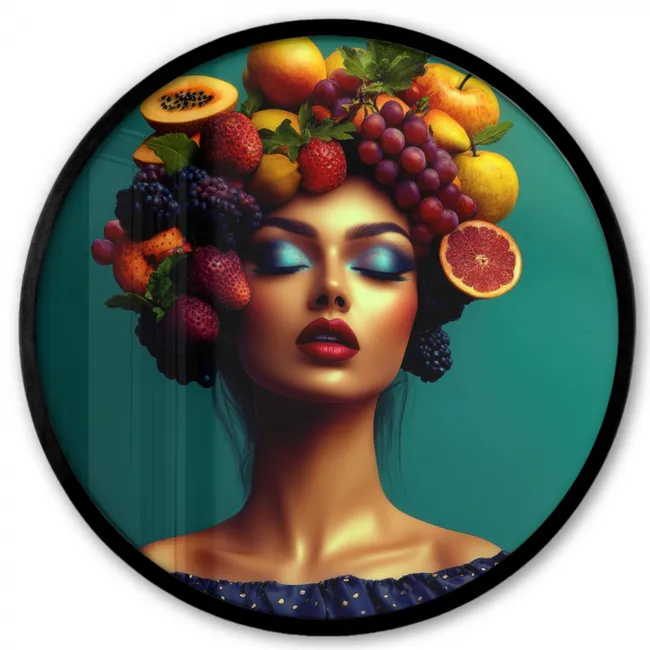 Vrouw - Hoodtooi - Tropisch - Fruit - Druiven Fotolijst rond zonder passe partout klein -3d