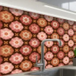 Geometrisch - Bloemen - Kleurrijk keuken achterwand 2 middel 865 -zzzz3d_schuin