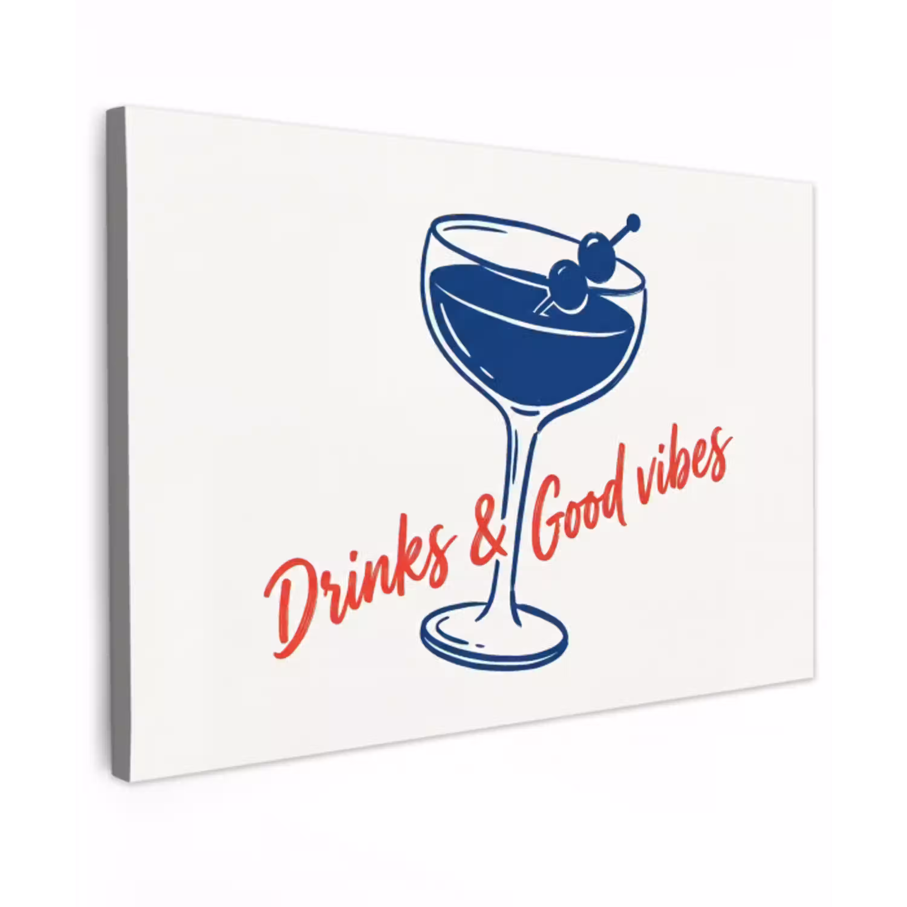Cocktail - Glas - Illustratie - Blauw - Wit Tuinposter op houten frame 2 cm dik klein -3d