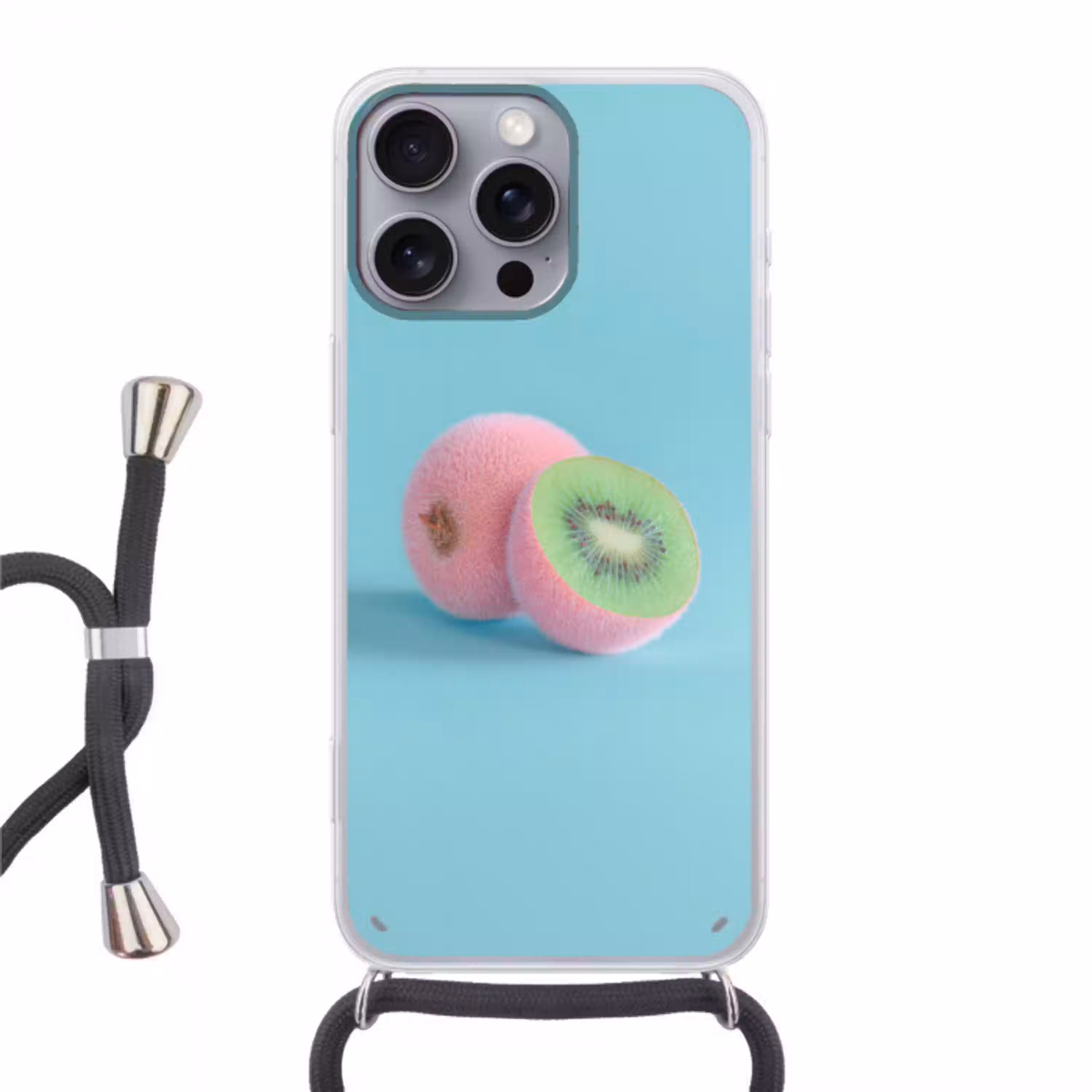 Kiwi - Blauw - Surrealistisch Hoesje iPhone 16 Pro Max met koord klein -3d