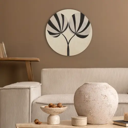 Bladeren - Gestreept - Stengel - Beige Akoestische PET Vilt - Rond klein -sfeer1