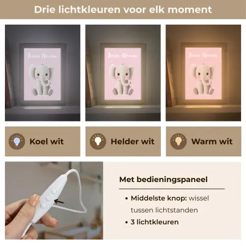 Olifant - Baby - Roze - Cartoon Light Box met kabel (Kinderlampje) klein -USP_lichtkleurNL