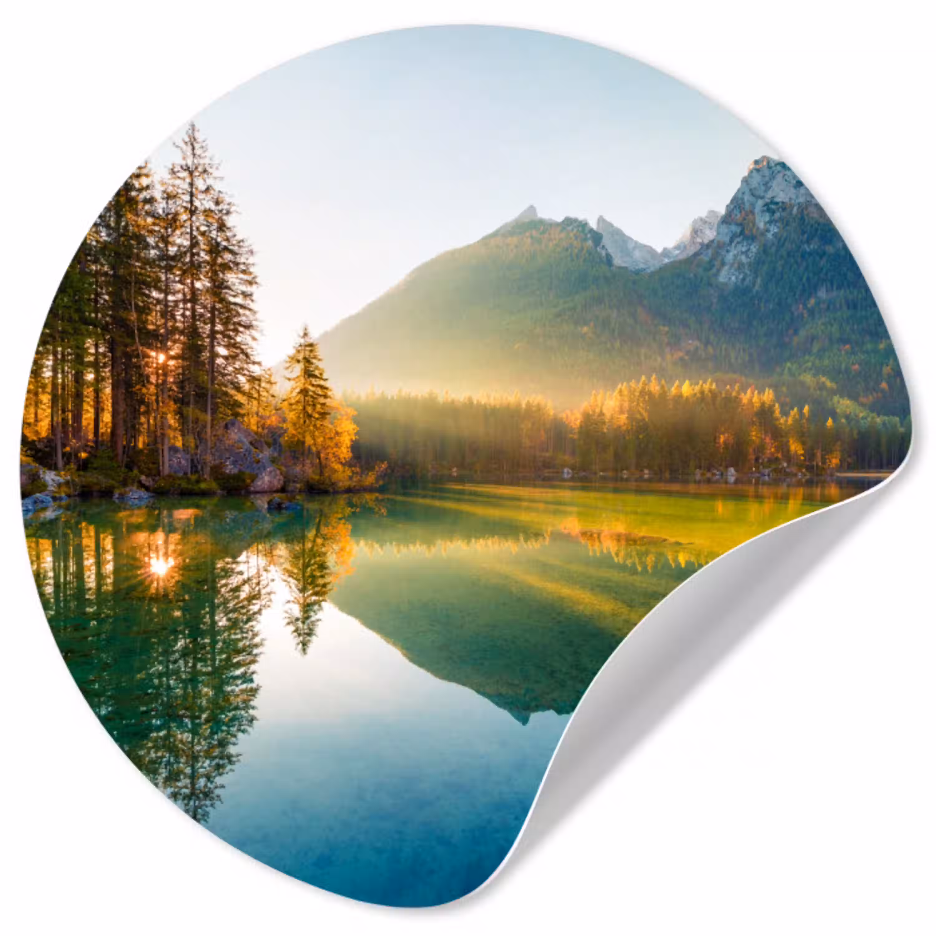 Meer - Bos - Bergen - Natuur - Zon - Landschap Wandcirkel behangsticker klein -3d